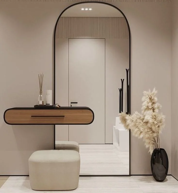 Forge Modern Arched Mirror Console with Floating Storage…
