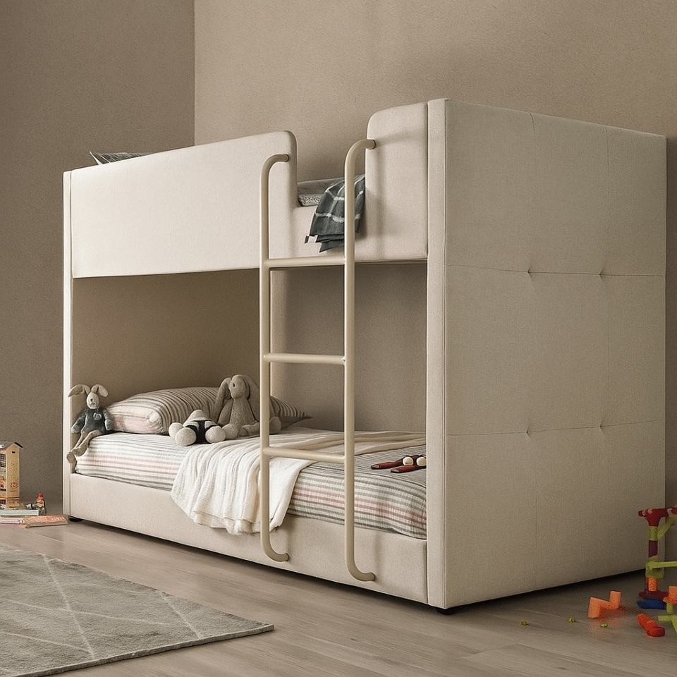 Radir Kids Upholstered Bunk Bed with Ladder – Modern Space-Saving Twin Bed for Children & Teen…