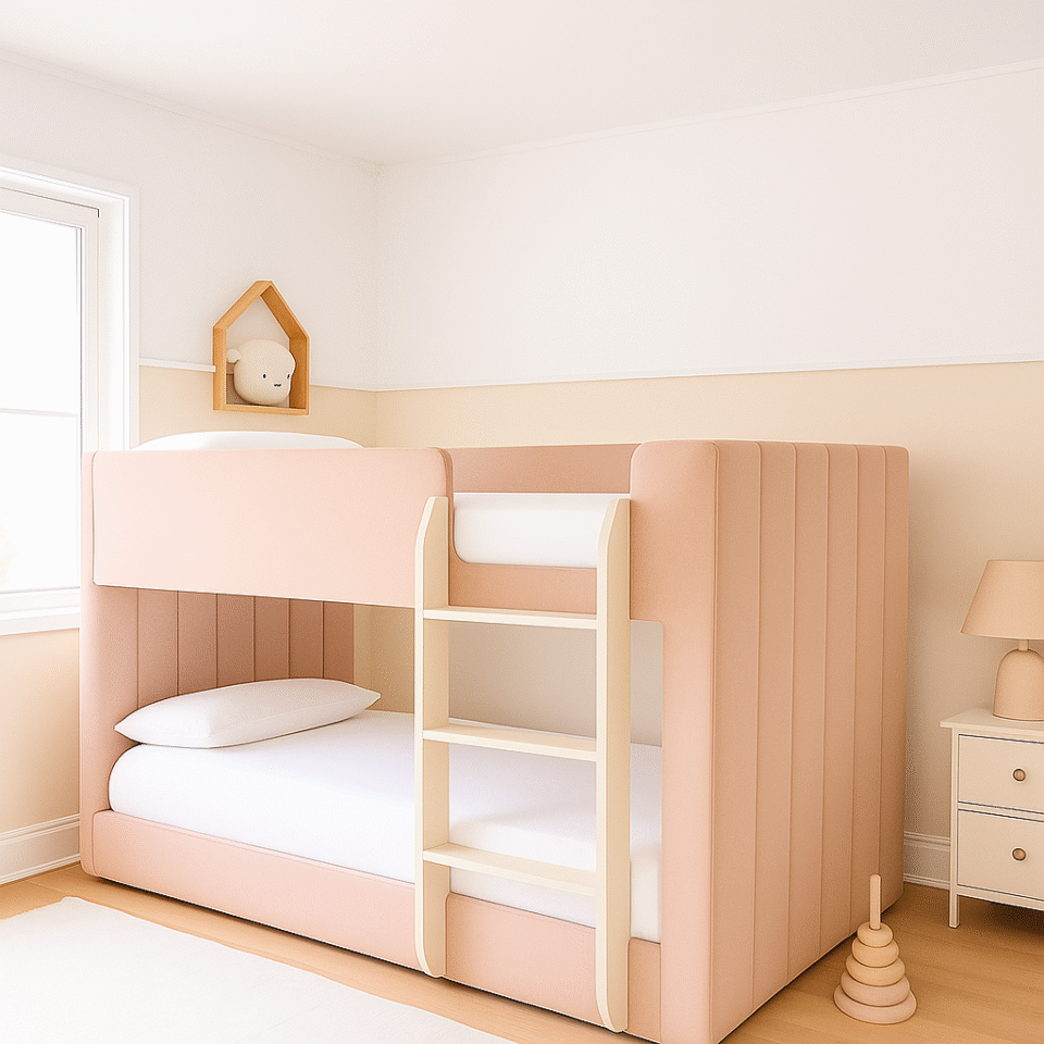 Kideeo Kids Upholstered Bunk Bed with Ladder – Modern Space-Saving Twin Bed for Children & Teens