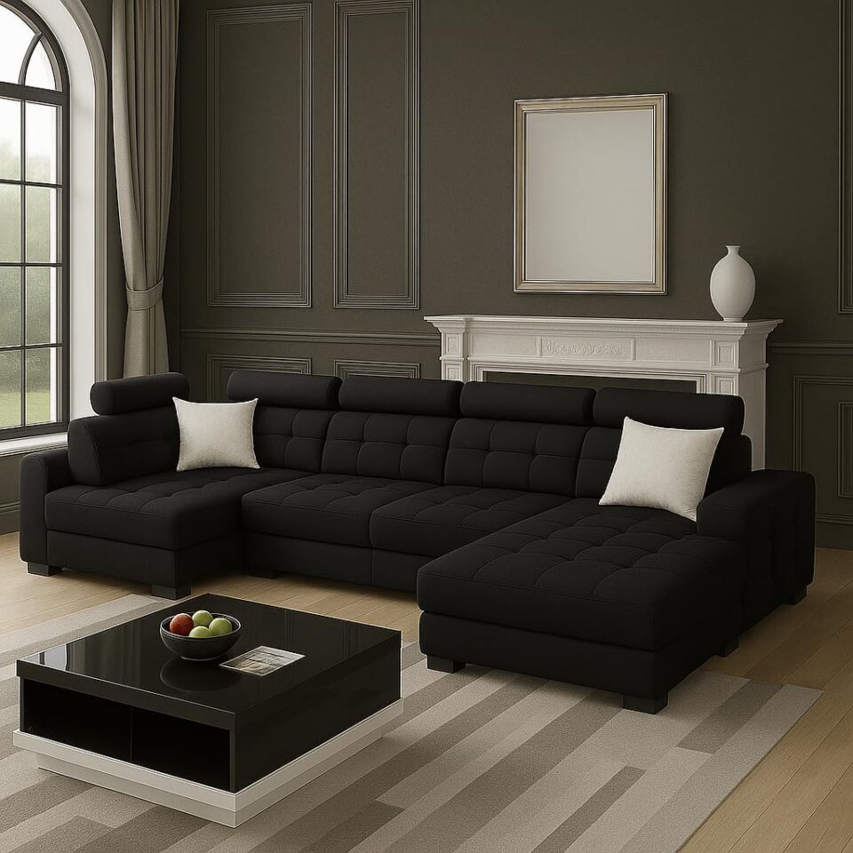 Roiru 4-Seater Sectional Sofa Set | Modern L-Shape Corner Couch with Comfortable Cushions for Living…