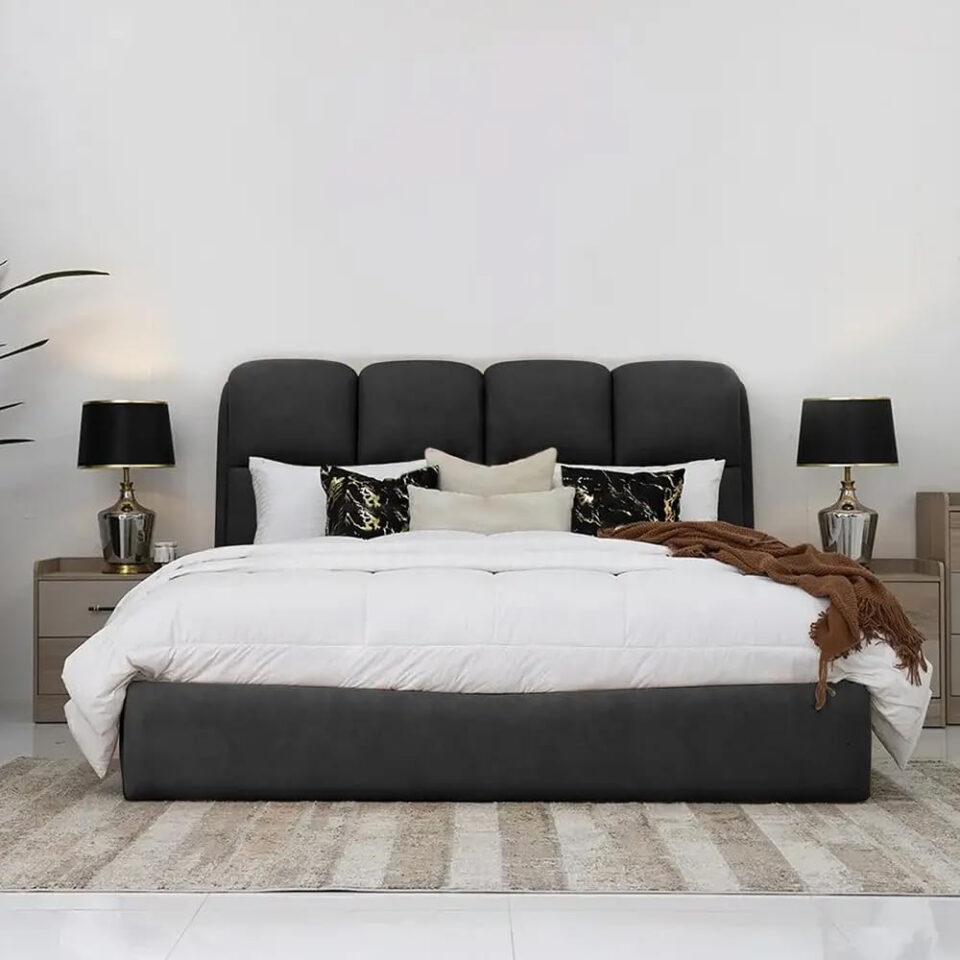 Karnak Merrick Velvet Upholstery Bed – King: 180 x 200cm, Black