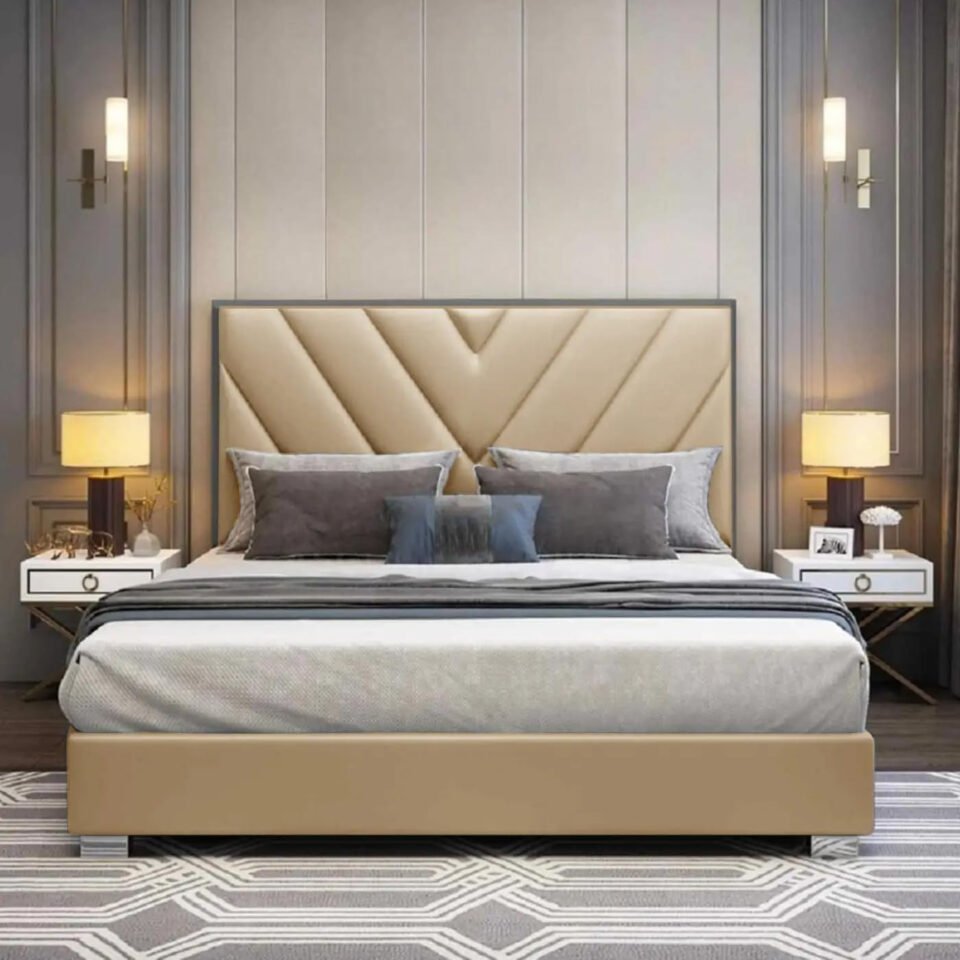 Karnak Quincy Tufted headboard Velvet Upholstery Bed – King: 180 x 200cm, Beige