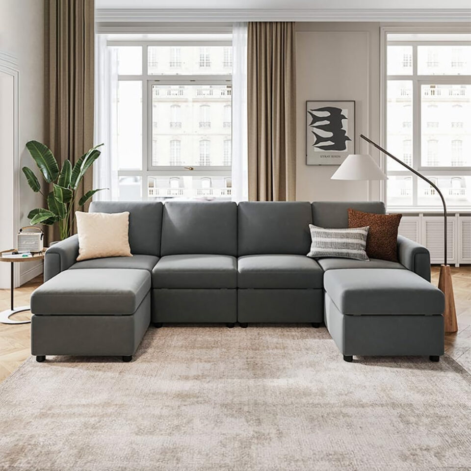 Karnak Linsy Salon 6 Seater Sectional Sofa – Grey