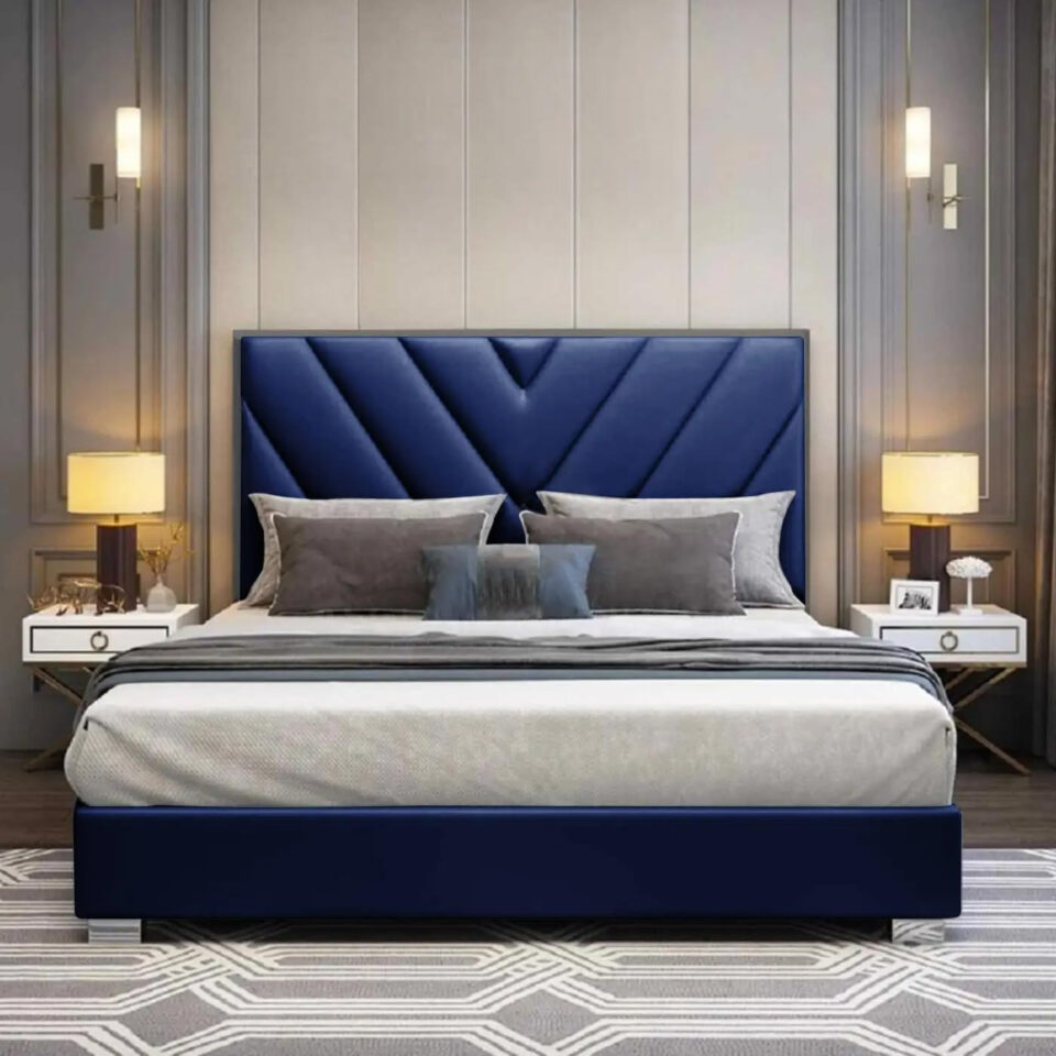 Karnak Quincy Tufted headboard Velvet Upholstery Bed – King: 180 x 200cm, Blue