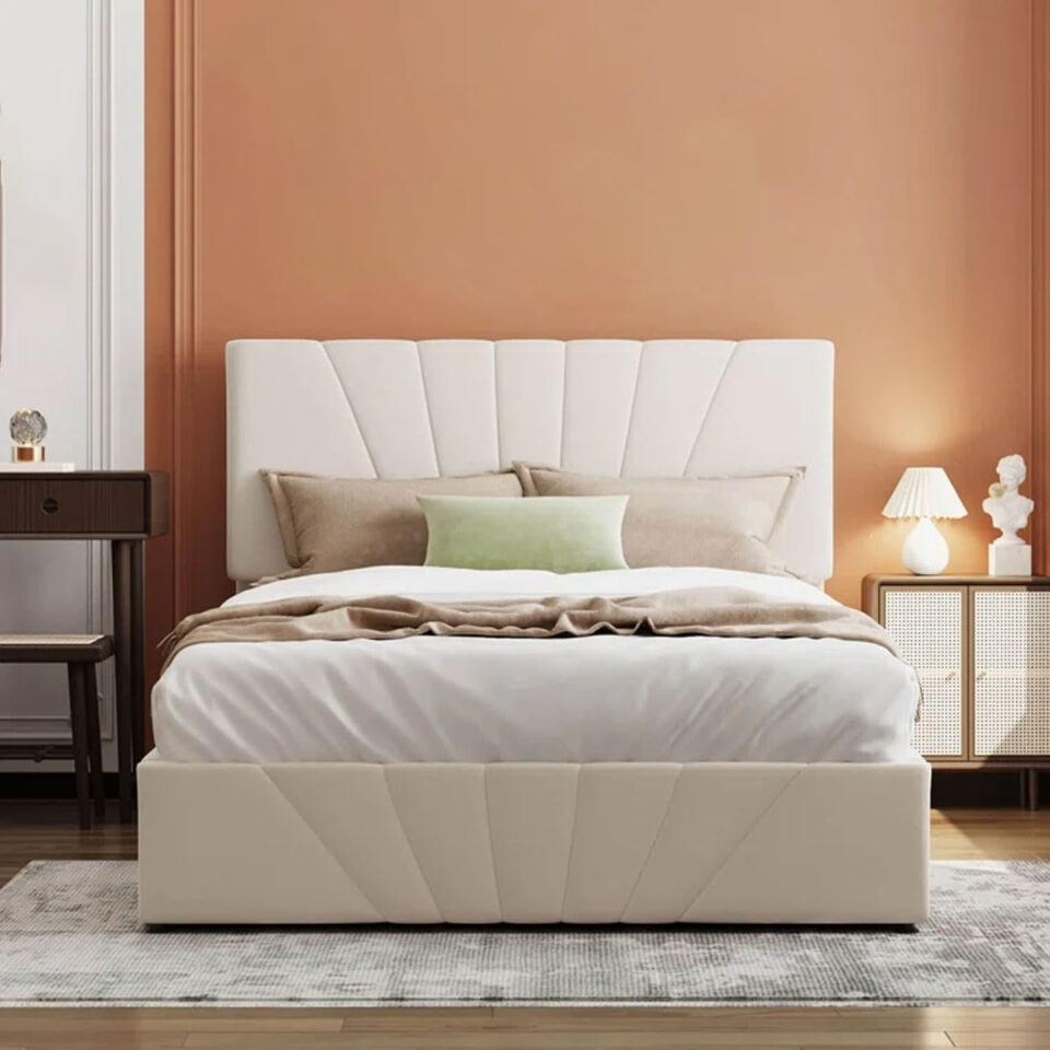 Karnak Blake Platform Frame Linen Upholstery Bed – Super King: 200 x 200cm, Beige…