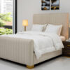 Karnak Elegant Upholstered Velvet Bed – Khaki, Twin: 120 x 200cm