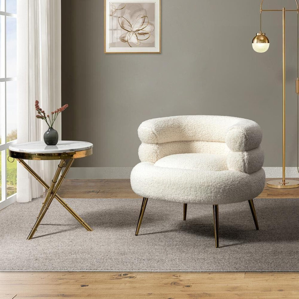 Karnak Virbius Barrel 1 Seater Fabric Sofa – White…