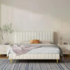 Karnak Brookshire Panel Velvet Upholstery Bed – Super King: 200 x 200cm, Off-White