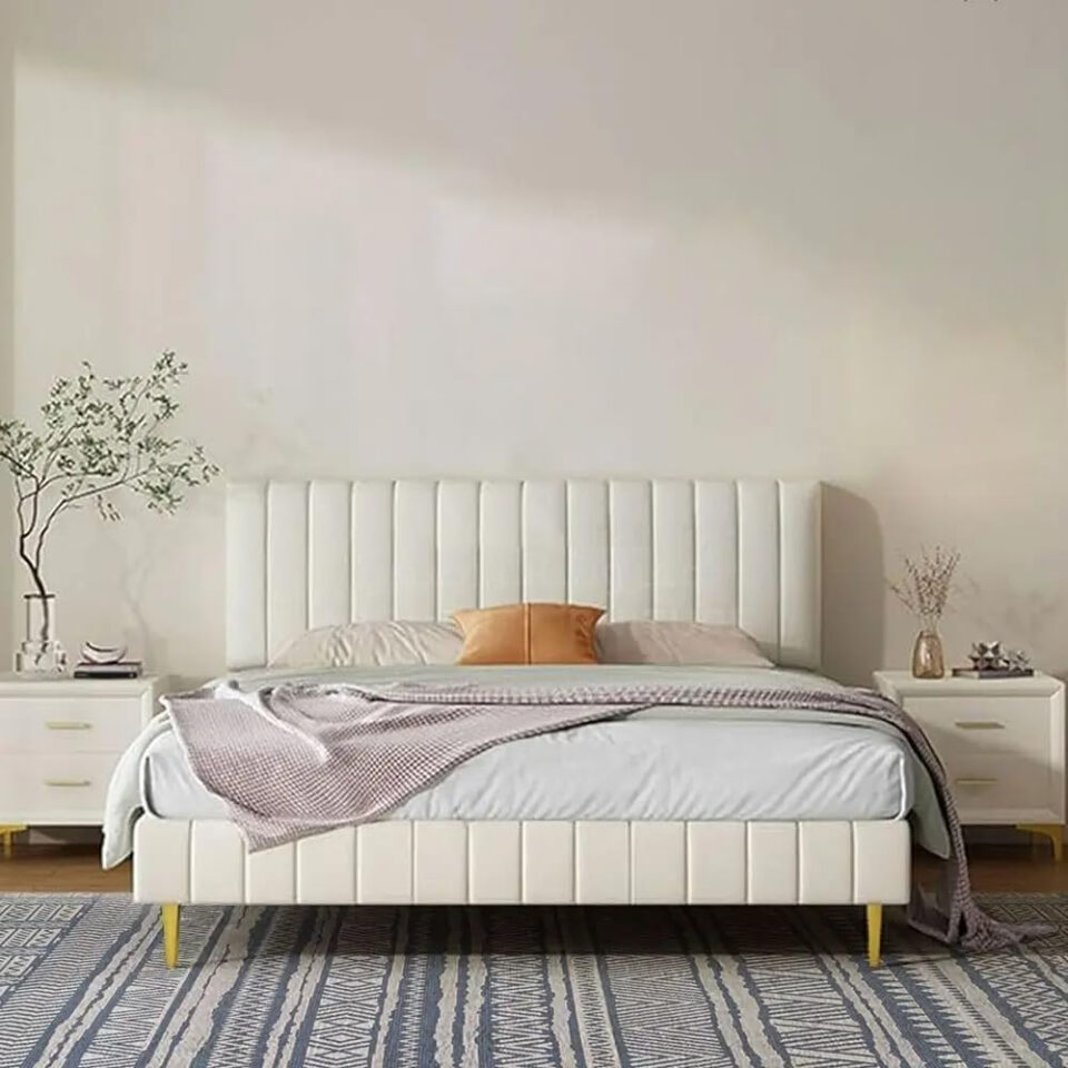 Karnak Brookshire Panel Velvet Upholstery Bed – Super King: 200 x 200cm, Off-White…