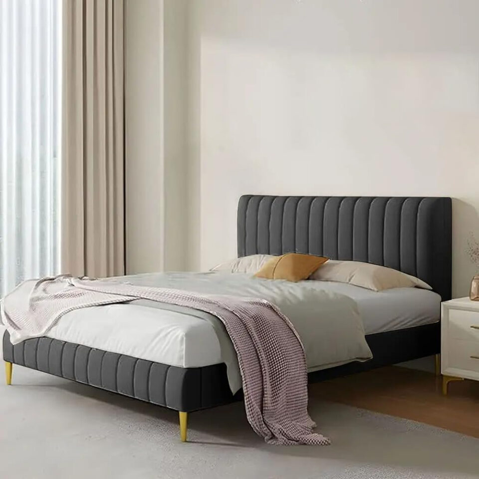 Karnak Brookshire Panel Velvet Upholstery Bed – Super King: 200 x 200cm, Grey…