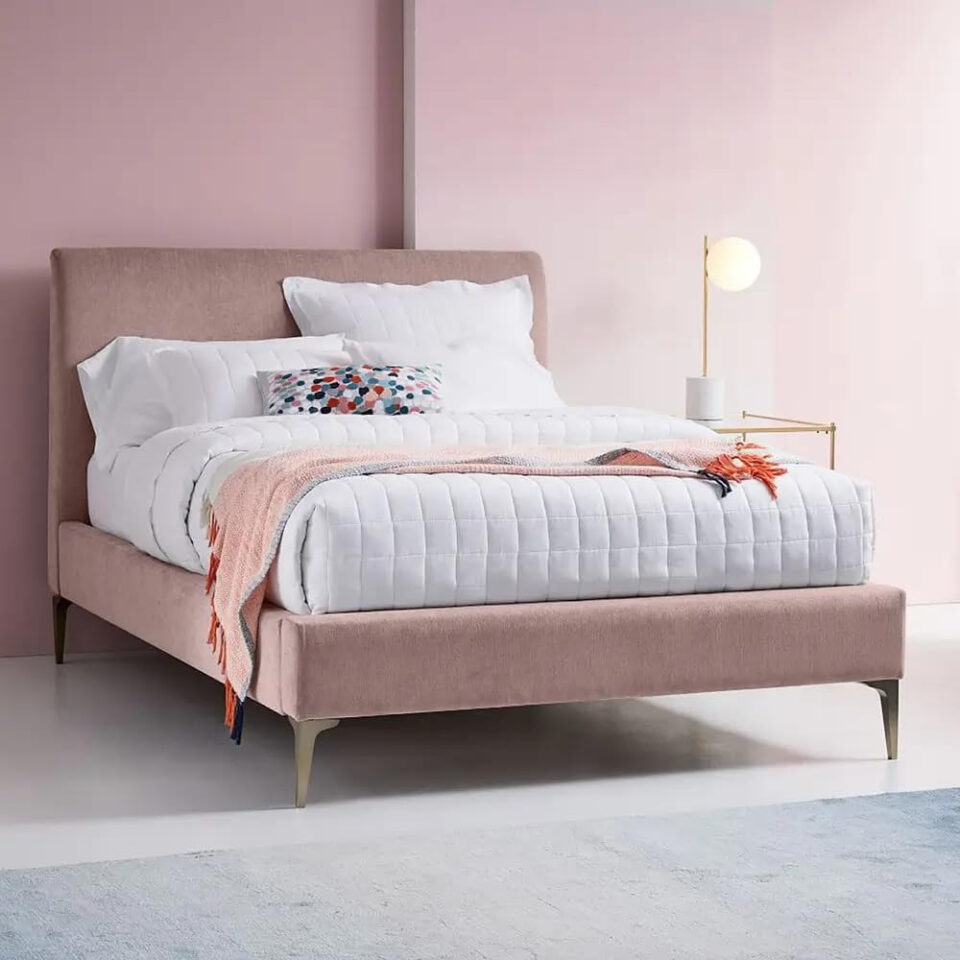 Karnak Garnett Upholstered Velvet Bed – Super King: 200 x 200cm, Baby Pink…