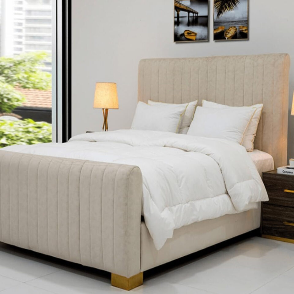 Karnak Elegant Upholstered Velvet Bed – Khaki, Super King: 200 x 200cm…