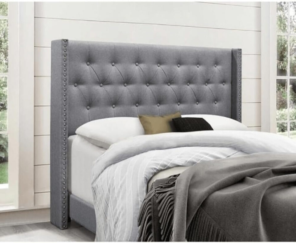 Karnak Magnus Upholstered Linen Bed – Grey, Twin: 120 x 200cm…