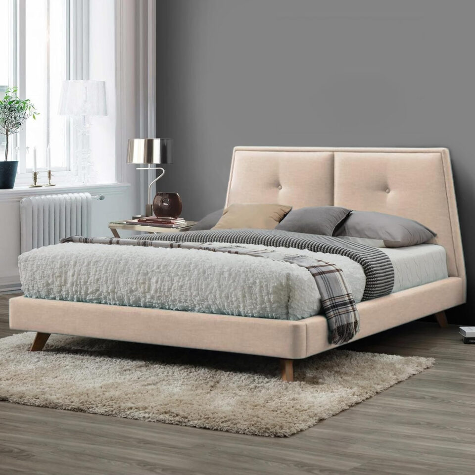 Karnak Estorn Upholstered Velvet Bed – Dark Vanilla, Super King: 200 x 200cm…