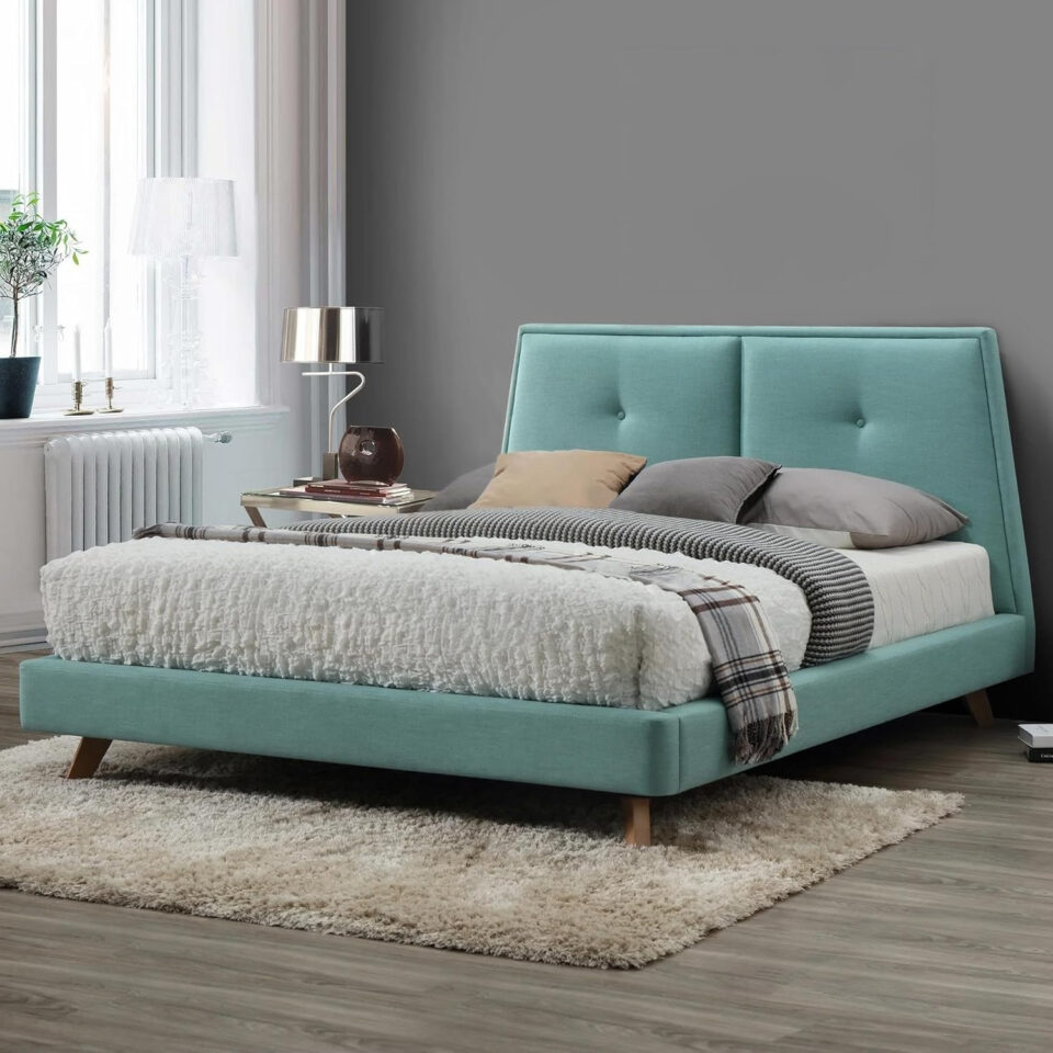 Karnak Estorn Upholstered Velvet Bed – Steel Teal, Super King: 200 x 200cm…
