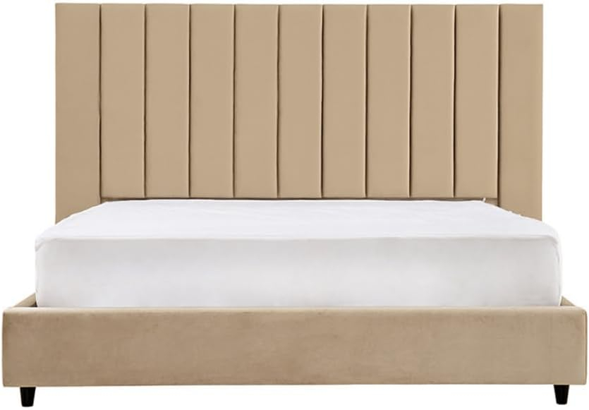 Karnak Crum Upholstered Velvet Bed – Khaki, Super King: 200 x 200cm…