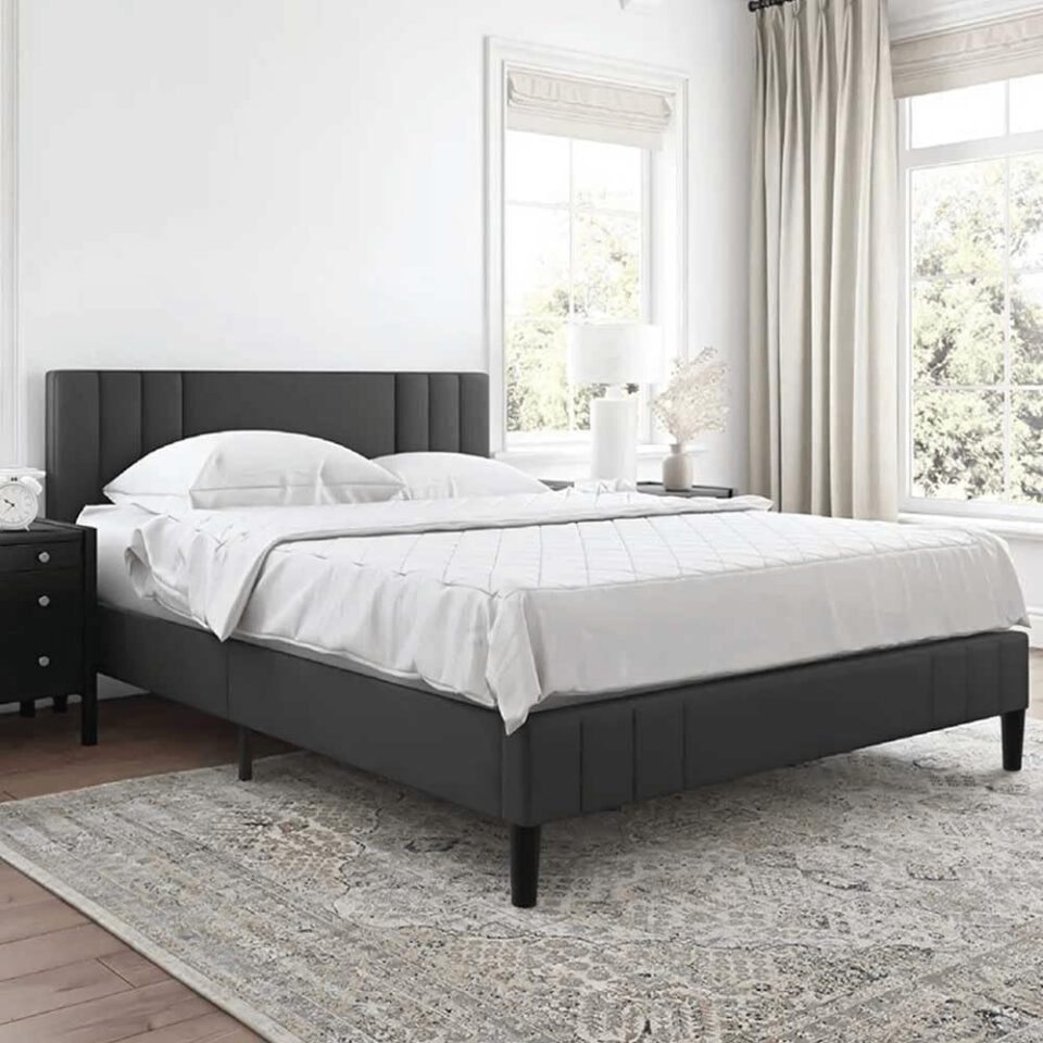 Karnak Linen Upholstered Linen bed – Black Olive, Super King: 200 x 200cm…