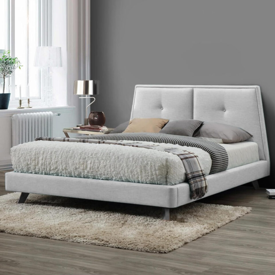 Karnak Estorn Upholstered Velvet Bed – American Silver, Super King: 200 x 200cm…