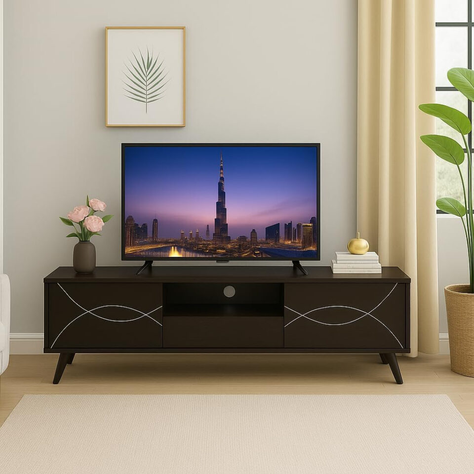 Karnak Modern Wooden TV Unit Stand – 120CM Wenge Finish TV Cabinet – Engineered Wood Entertainme…