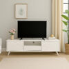 Karnak Modern White TV Stand 120CM – Wooden Entertainment Unit with Storage Cabinets – Media Console Table for Living Room – 1501