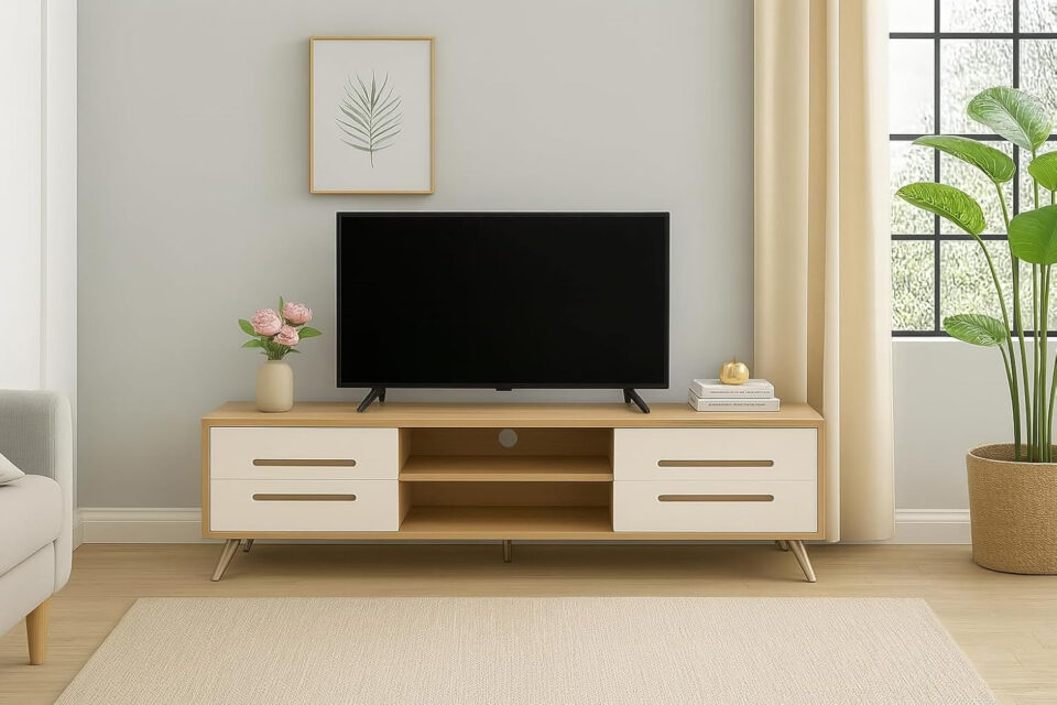 Karnak Modern Wooden TV Table Stand 120CM – 1821 Sonoma Oak & White Finish, Entertainment Unit…