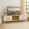 Karnak Modern Wooden TV Table Stand 120CM – 1821 Sonoma Oak & White Finish, Entertainment Unit with Drawers, Open Shelves & Cable Hole, Media Console for Living Room or Bedroom