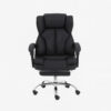 Karnak Ergonomic Executive Office Chair with Footrest – High Back PU Leather Computer Chair, Reclining Swivel Chair with Lumbar Support & Adjustable Armrests for Home Office, Desk, Gaming – Black R817