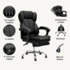 Karnak Ergonomic Executive Office Chair with Footrest – High Back PU Leather Computer Chair, Reclining Swivel Chair with Lumbar Support & Adjustable Armrests for Home Office, Desk, Gaming – Black R817