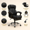 Karnak Ergonomic Executive Office Chair with Footrest – High Back PU Leather Computer Chair, Reclining Swivel Chair with Lumbar Support & Adjustable Armrests for Home Office, Desk, Gaming – Black R817