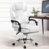 Karnak Executive Office Gaming Chair PU Leather 360° Swivel, Diamond Pattern Stitching High Back With Tilt Lock Mechanism, Soft Foam & Well Padded Backrest With Lumbar Support Color (White)