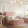 Blush Velvet Tufted Panel Bed