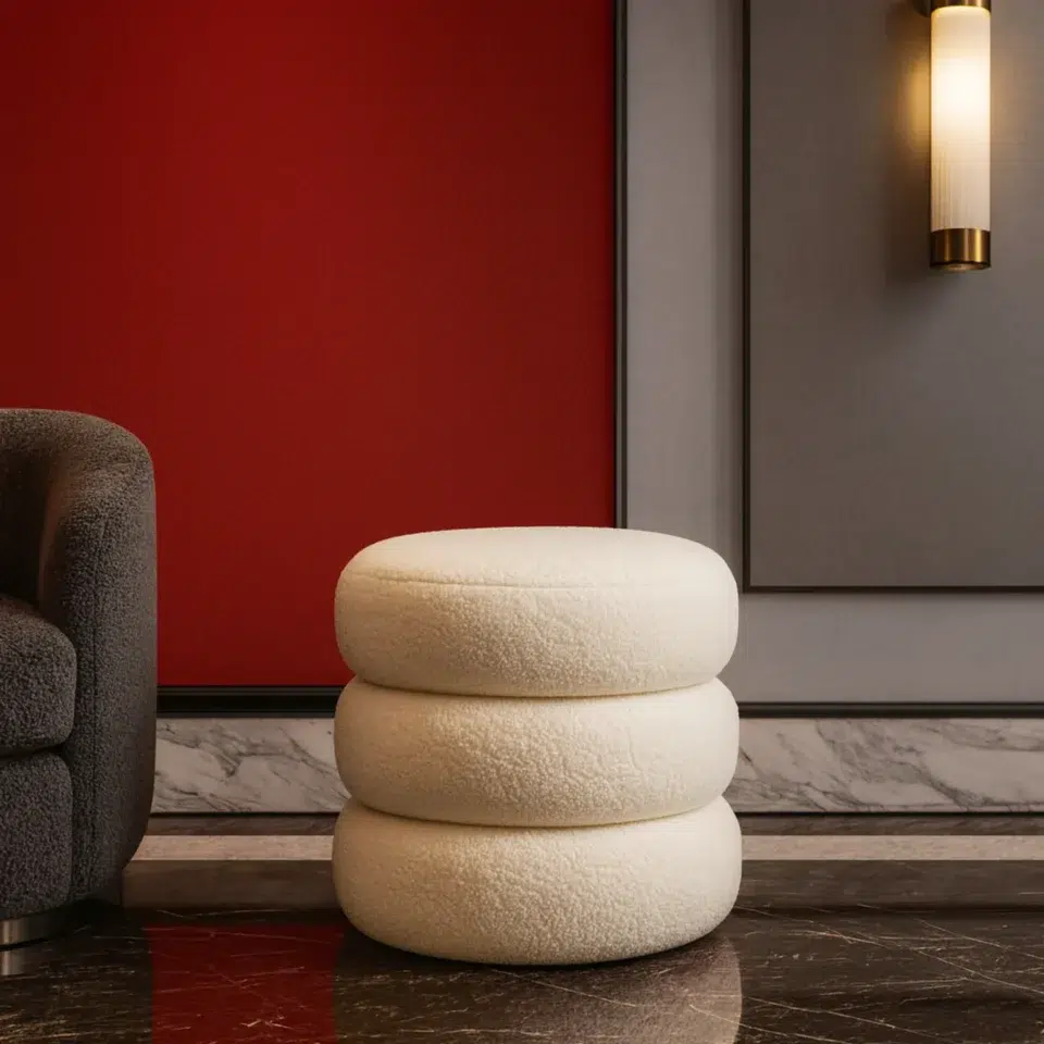 Karnak Bongo Pouf | White Bouclé Accent Seat…