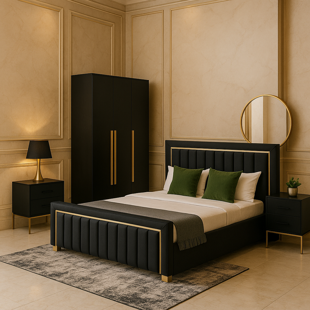 Luxury Lagoon 5-Piece Black & Gold Bedroom Set