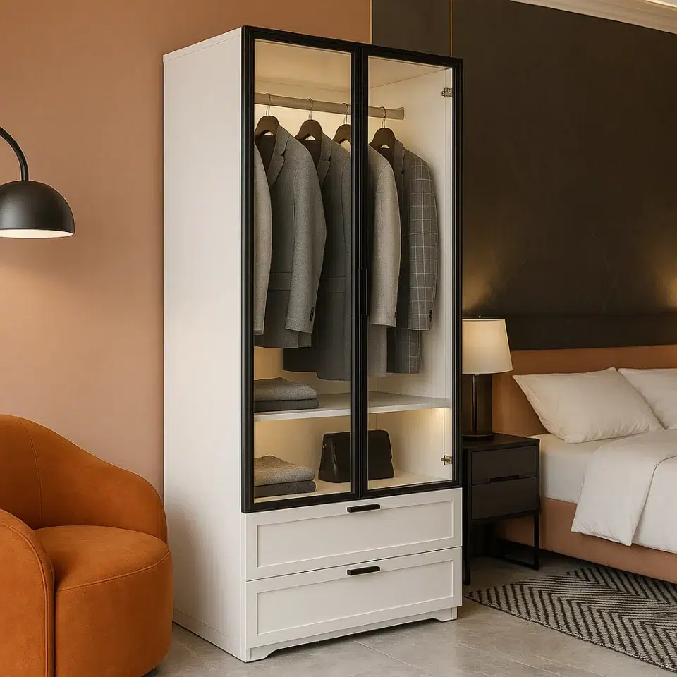 Modern 2 Door Glass Wardrobe