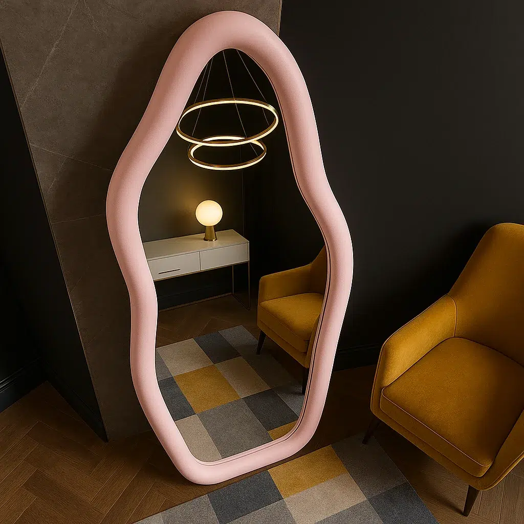 Irregular Velvet Standing Pink Mirror