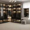 Luxury Corner Glass Door Wardrobe with LED Lighting