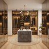 Luxury Glass Door Wardrobe with LED Lighting & Multiple Storage Sections