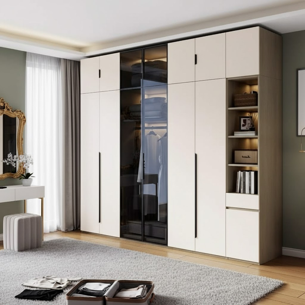 Modern Modular Wardrobe with Shelves & Full Storage System