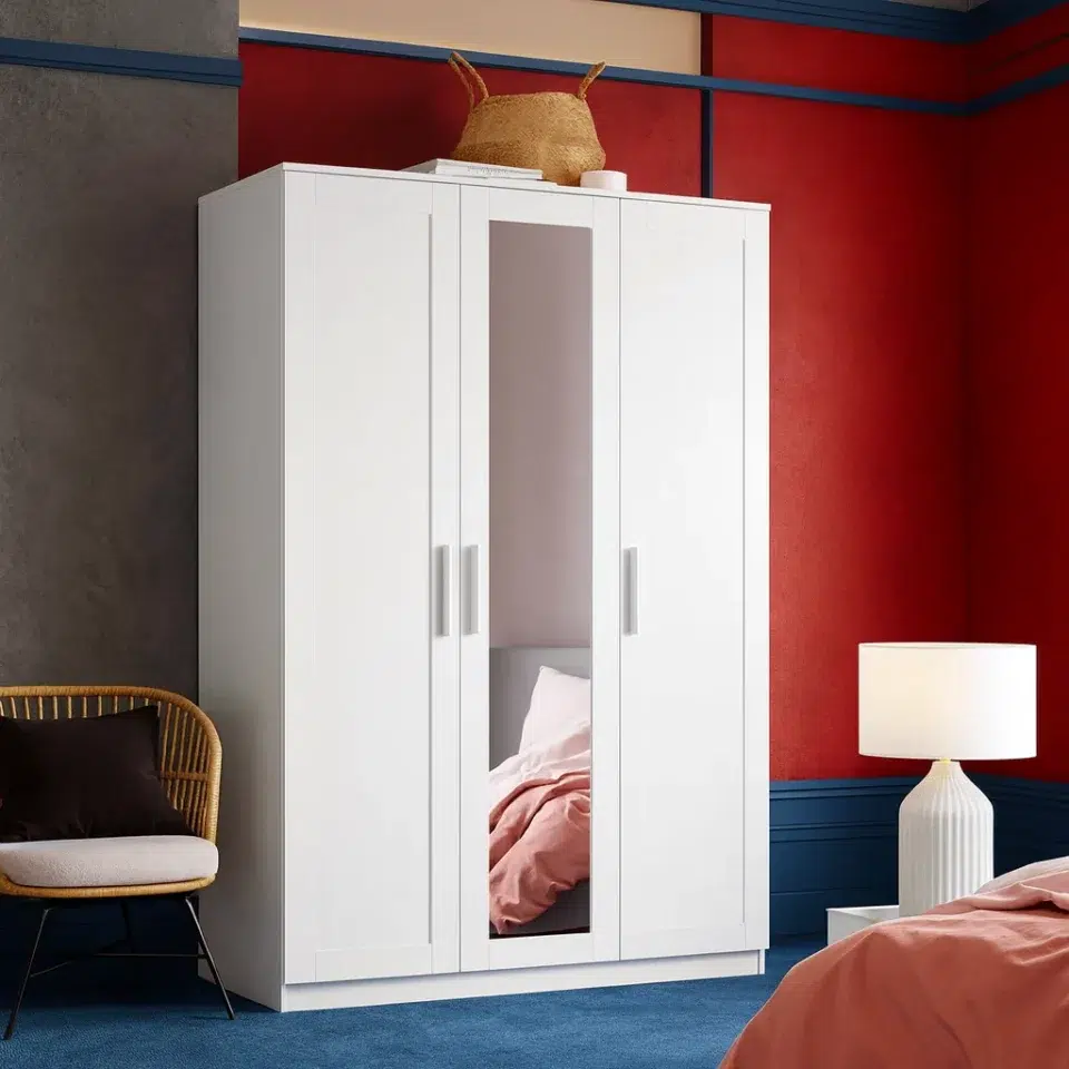 White Flynn Triple Wardrobe – Modern Design with Mirror…