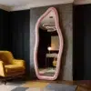 Irregular Velvet Standing Pink Mirror