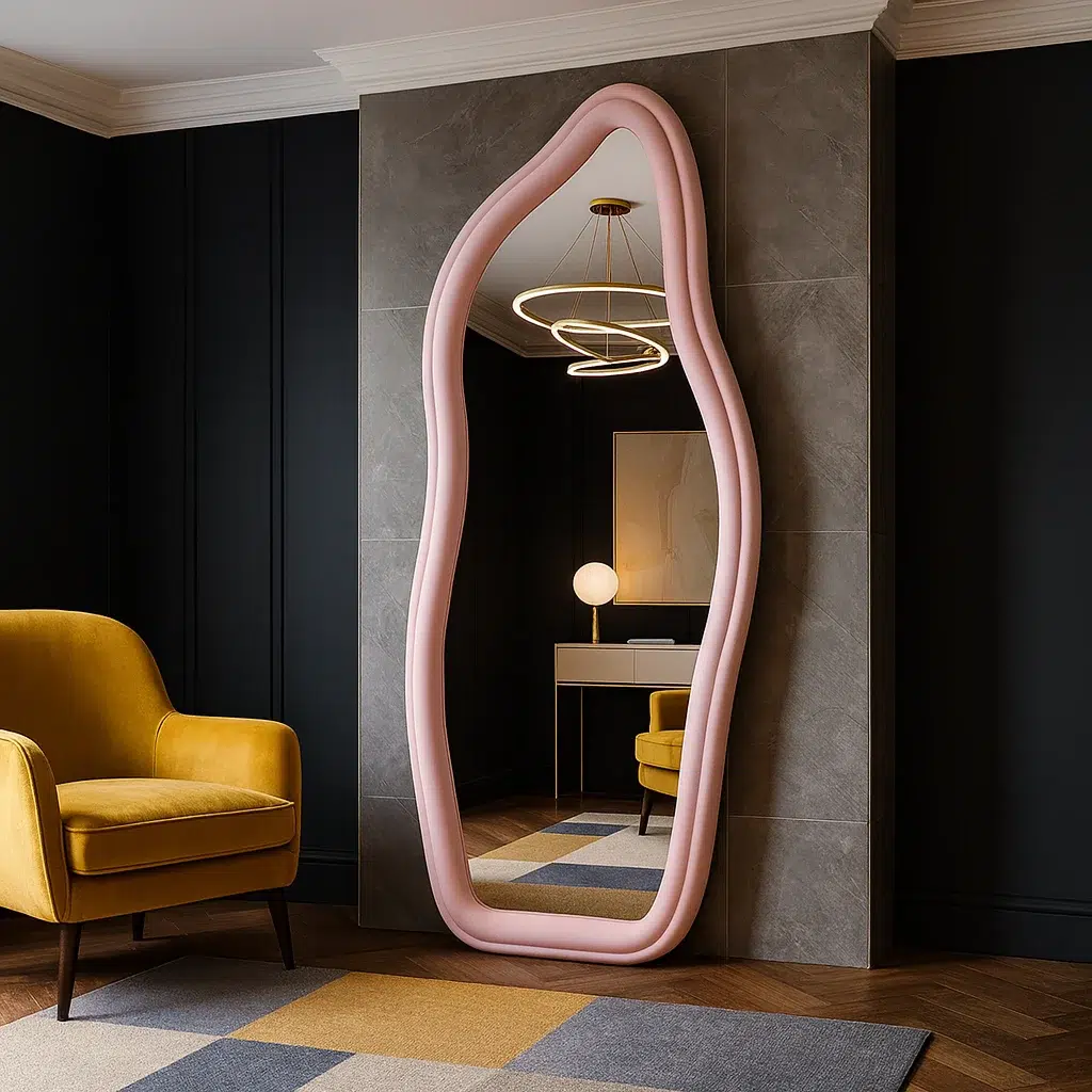 Irregular Velvet Standing Pink Mirror