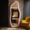 Irregular Velvet Standing Pink Mirror