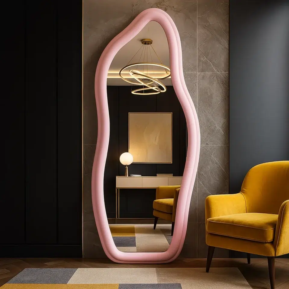 Irregular Velvet Standing Pink Mirror…