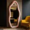 Irregular Velvet Standing Pink Mirror