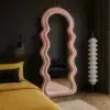 Wavy Pink Velvet Floor Mirror