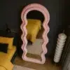 Wavy Pink Velvet Floor Mirror