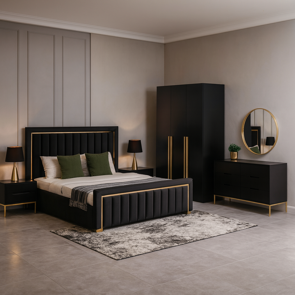 Luxury Lagoon 5-Piece Black & Gold Bedroom Set