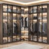 Luxury Corner Glass Door Wardrobe with LED Lighting