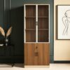 Modern Glass Door Wooden Wardrobe with Storage