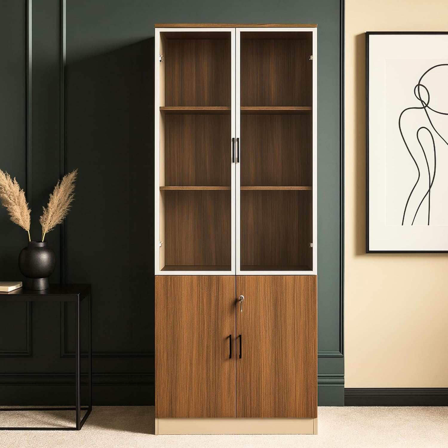 Modern Glass Door Wooden Wardrobe with Storage